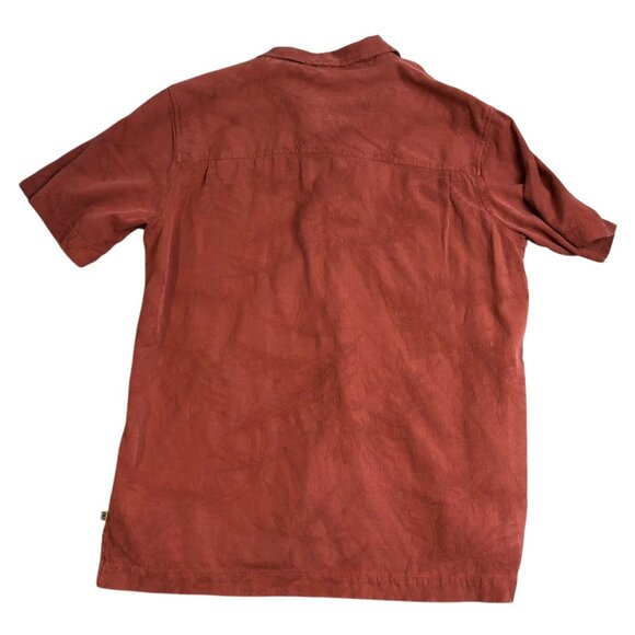 Solitude Mens Shirt Medium Short Sleeve 100% Silk Button Up Textured Casual Rust - Picture 2 of 11